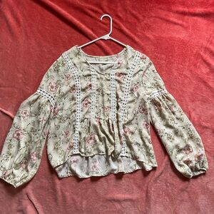 cream hippie floral flowy blouse